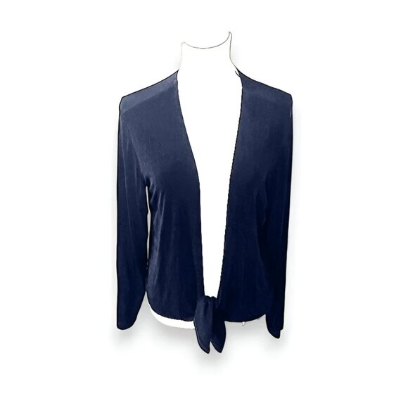 NWT Chicos Travelers Navy Blue Tie Waist Minimalist Cardigan Blouse Top 0 S - Picture 4 of 5